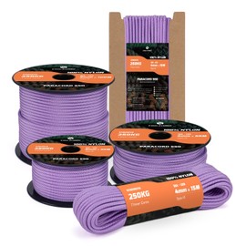 Kamu Synber 550 Paracord 4 mm 50 m Type III Cord 7 Strands Nylon Rope Parachute Cord for Crafts, Outdoor, Camping, Survival Load Capacity 250 kg Lilac