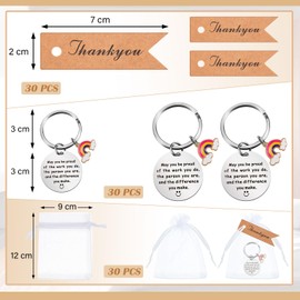 Otuuz 90 Pcs Employee Appreciation Gifts Thank You Gifts Rainbow Inspirational Keychain White Organza Bags Thank You Cards Friendship Thank You Keyring Coworker Leaving Gifts Bulk for Colleague