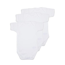 Short Sleeved Baby Bodysuit - 100% COTTON - UK MADE - Pack of 3 (White, 3-6 Months)