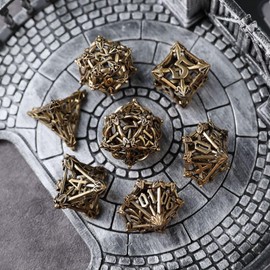 Metal DND Dice Set 7 Flower DND Dice Hollow Polyhedral Rose Gold Dice D20 D12 D10 D% D8 D6 D4 for Dungeons & Dragons RPG Board Table Games RPG MTG Games