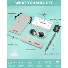 Meeloog Polarized Toddler Sunglasses with Strap, Square Star Shaped Flexible Sun Glasses for Age 0-5 Girls Boys MST0012, P1 Pink Frame/Grey Lens, One Size