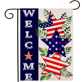 4th of July Patriotic Welcome Garden Flag 12.5x18 Inch Double Sided Outside, USA Flag Stars Memorial Day Outside Yard Party Decoration