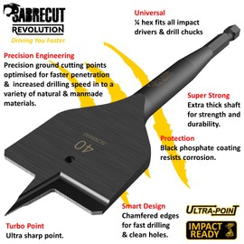 5 x SabreCut SCRIW40_5 40mm x 152mm Impact Rated Flat Wood Spade Bits Compatible with Bosch Dewalt Makita Milwaukee and Many Others