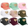 Glitter Lids Checkered Heart Patch Trucker Hat - Tan/Cream