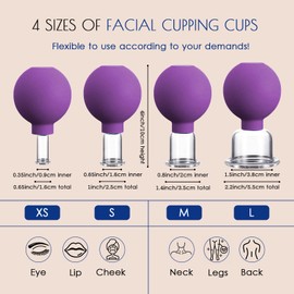 4PCS Glass Facial Cupping Set, Anti Aging Face Cupping Cups for Face & Neck Lift, Glowing Skin - Rejuvenation, Lymphatic Drainage, Facial Vacuum Suction Cups (Purple)