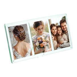 sourcing map Mini Collage Picture Frame, 3 in 1 Mini Photo Frame 2.1 x 3.4 Inch 3 Grids Clear Mini Photo Vertical Frame for 3 Inch Photos Desktop Tabletop Display, Green