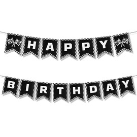 Race Car Happy Birthday Banner, Themed Party Supplies Decorations Checkered Flags Black and White Racing Banner Racing Checkered Flag Party Race Car Birthday Party Decorations