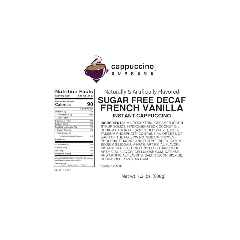 Cappuccino Supreme 1.2 lb bag Sugar Free Decaf French Vanilla