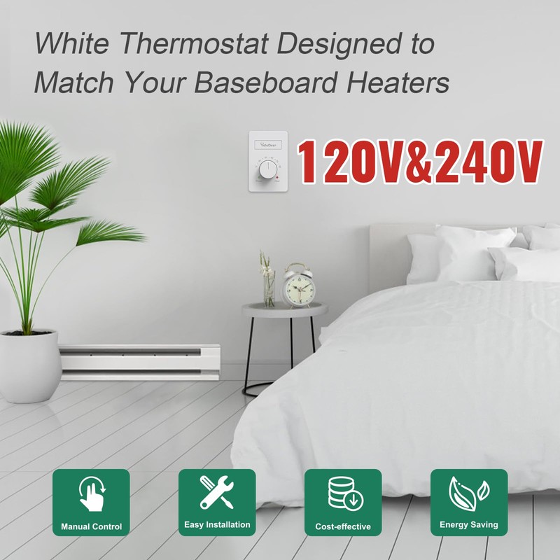 YeloDeer Dual Voltage (110V-265V) 4-Wire Manual Electric Baseboard Heater Thermostat