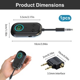 Bluetooth 5.3 Transmitter Receiver 2-in-1 | Wireless Audio Adapter for Dual/Headphones | TV/Airplane/Car Stereo Adapter | 3.5mm Low Latency Transmitter & Receiver