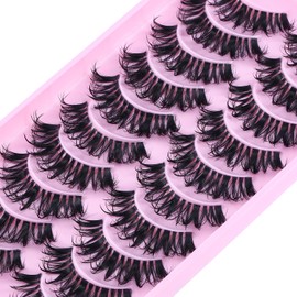 3D False Eyelashes, Natural Eyelashes, Pure Handmade Natural Look, Fluffy Artificial Eyelashes, Multipack Strip Lashes, 10 Pairs (W1A)