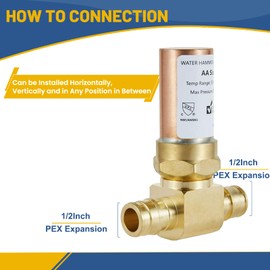 GUOFIS Water Hammer Arrestor,1/2Inch Tee Copper Water Arrestor,Pex-A Expansion Connection(4PACK,Copper Arrestor)