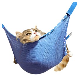 Phoenix Cat Hammock, Cat Mesh Hammock, For Small Animals, Breathable, Nap, Sunshine Gauge, Hook Included, Increased Strength, Blue (Large Size: For Adult Cats)