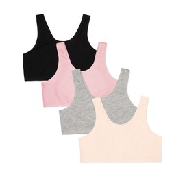 Fruit of the Loom Girls' Cotton Built-up Stretch Sports Bra, Blushing/Grey Heather/Black/Nude