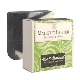 Majestic Lather Soothing Aloe & Activated Charcoal Luxury Bar Soap for Face, Body, Dry Sensitive Skin, Eczema, Psoriasis, Rosacea, ACNE and Oily Skin. Great For All Skin Types. 5.0 Oz.