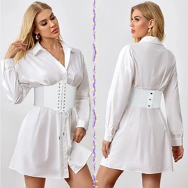 WHIPPY Women's Lace Up Corset Tied Waspie Wide Belt Elastic Corset Waist Belt Lace Up Belt, E-white