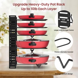 Podxco Pot and Pan Organizer for Under Cabinet, 8 Tiers Adjustable Pan Organizers Inside Cabinet with 3 DIY Methods, Upgrade of Pan Organizer Balance Ability, Kitchen Pan Rack Organizer for Cabinet