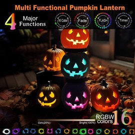 LED Color Changing Pumpkin Lights with Timer Control, Colored Puck Light Battery Operated, 16 Multi Colors LED Cabinet Light, Under Counter Lights, Valentine Day Holiday RGB Decoration Candles