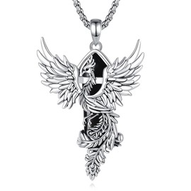 AEONSLOVE Crystal Phoenix Necklace for Women Phoenix Necklace with Rose Quartz Turquoise Obsidian Stone Pendant Red Stone Lapis Lazuli Chain Healing Stones Jewellery, Copper copper Obsidian