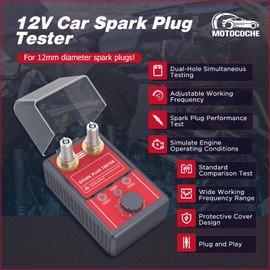 220 V Double Hole Car Spark Plug Tester – Motocoche Car Spark Plug Tester for 12 V Petrol Vehicles, 0-6000 rpm Adjustable Frequency, Spark Plug Analyzer Detector for 12 mm Spark Plugs