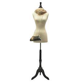 YuanKanJu (JF-FWPW-4+One Free Black Cover+BS-02BKX) Size 2-4 White Female Pinnable Dress Form Mannequin with Tripod Black Wood Base+ Cap
