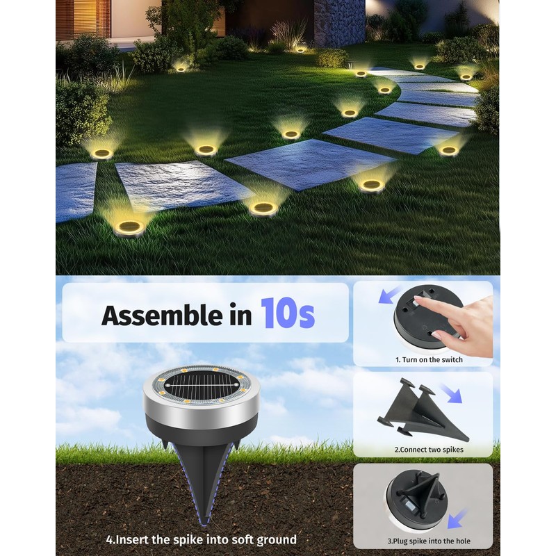 Mini Solar Ground Lights Outdoor 16 Pack Waterproof Upgraded Anti-Rust