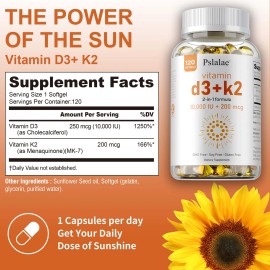 pslalae Vitamin D3+K2 Softgels 10000 IU - Improves sleep health, strengthens bones