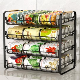 MAXIFFE 4 Tier Can Organizer, Space-Saving Easy Assembly Adjustable Sturdy Metal Hold 48 Cans Storage Holder Rack Dispenser for Pantry Kitchen Cabinet Countertop RV, for Soda Drinks Fruits, Black