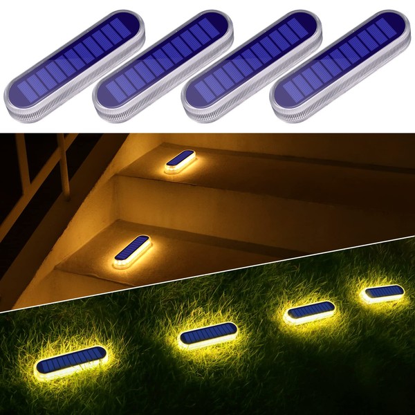 Solar Step Lights Outdoor Waterproof LED, Warm White Solar Stair Lights Outdoor Mailbox Gutter Lights Solar Powered, Small Solar Lights for Steps Pool Lanai Patio Deck Accessories and Decor.  (4 Pack)