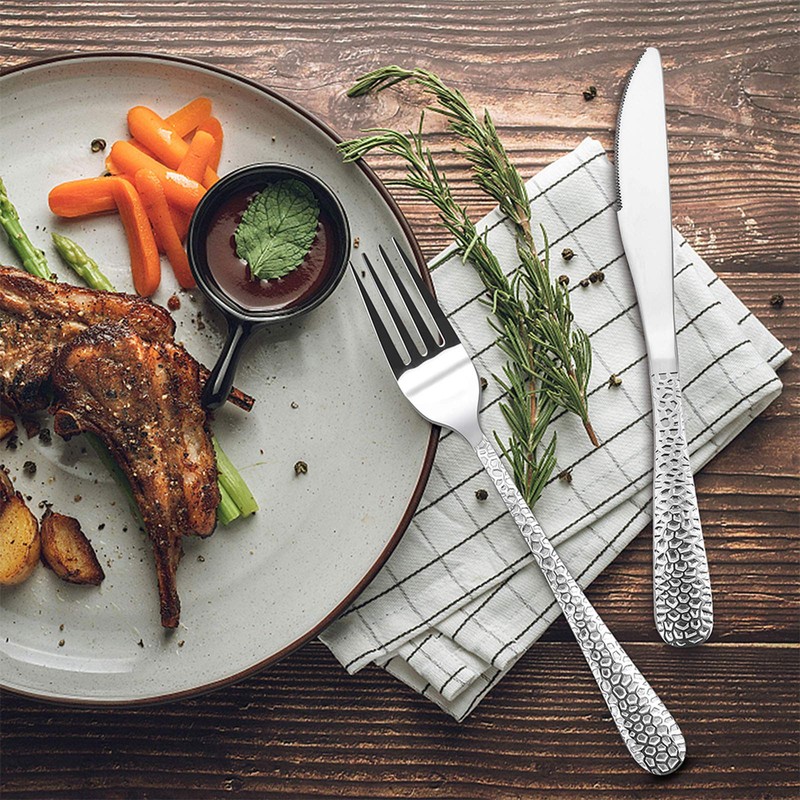 Hammered Silverware Set for 8, E-far 40-Piece Stainless Steel Flatware