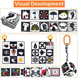 3 Pcs Baby Toys 0-3 Months Black and White High Contrast Newborn Toys, Montessori Toys for Babies 0-6 Months - Infant Tummy Time Sensory Soft Book Toys for Girls Boys Baby Gifts 0 6 9 12 Months