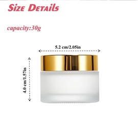 6Packs Round Frosted Glass Jars 1Oz Comestic Sample Containers Empty Airtight Glass Jars with Inner Lids & Golden Caps For Storing Lotions Cream Body Butters Powders