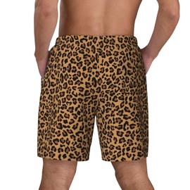 Leopard Print Men's Swim Trunks with Compression Liner 2 in 1 Inseam Quick Dry Cheetah Beach Shorts 7 in Swimming Board Short S