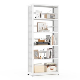 Kubohogar 5-Tier Metal Bookcase,68" White Display Bookshelf with Adjustable Shelves,Morden Design for Living Room,Office,Library Room