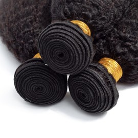 InsQueen Kinky Straight Human Hair Bundles 100% Unprocessed Brazilian Remy Soft Yaki 4 Bundles Human Hair (16 18 20 Inch)