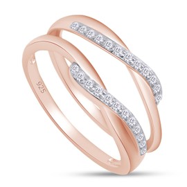 SAVEARTH DIAMONDS 1/7 ct t.w Round Cut Lab Created Moissanite Diamond Bypass Infinity Style Wedding Ring Guard Enhancer In 14K Rose Gold Over Sterling Silver (D Color, VVS1 Clarity 0.14 Cttw)-8