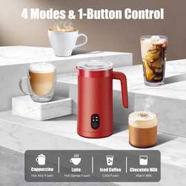 Ovetedot Milk Frother, 4-in-1 Milk Frother and Steamer, 13.5oz/400ml Automatic Hot and Cold Foam Maker and Milk Warmer, Electric Frother for Coffee, Latte, Cappuccino, Macchiato, Matcha(Red)
