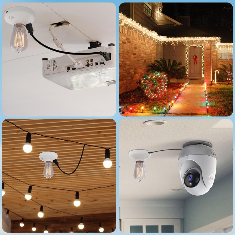 3-in-1 Light Socket Adapter with USB (5V/2A) & Outlet -
