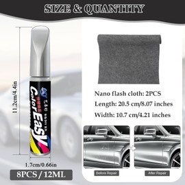 VINEST 8 Stück Auto Lackstift Silber Metallic, 12ml Lackstift Auto Glänzend, Auto Lack Stift mit 2 Nano Sparkle Tuch, Autolack Repair für Autolack Kratzer Entfernen, Schälen Verblassen