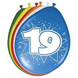 Folat 08220 19th Birthday Balloons 30cm - 8 Pieces. Anzahl Geburtstag Ballons 30 cm-8 Stück, Zahl 19