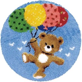 ROCKY&CHAO Latch Hook Kits for Adults 20x20IN, DIY Latch Hook Rug Kit, Home Carpet Rug Making Kit, Cross Stitch Embroidery Kits Needlework Crafts Rug for Home Decor, Bear with Balloons 50x50 cm