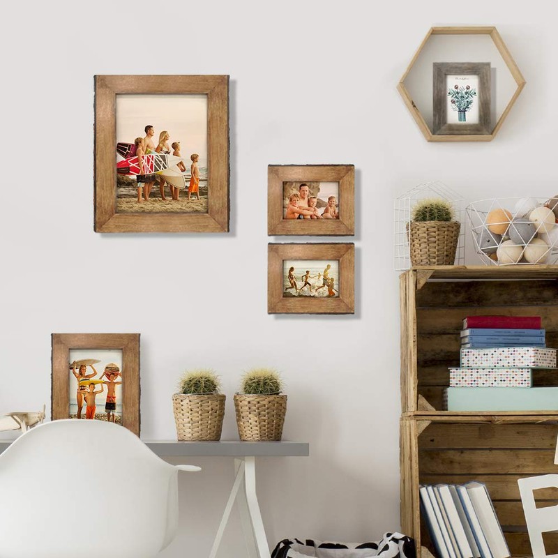 IKEREE 8x10 Picture Frames with Bark Edges, Rustic Wood Photo