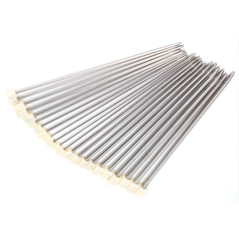 22Pcs Knitting Needles Stainless Steel Straight Single Pointed HandMade Wool