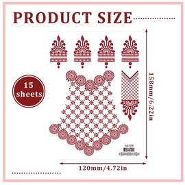 GXGM 12 Piece Henna Tattoo Set - Temporary Tattoos, Waterproof and Skin-Friendly, Ideal for Women and Girls, Festival, Wedding, Beach and More