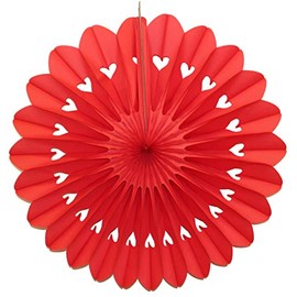 3-pack Large 27 Inch Tissue Paper Fanburst Fan Decoration with Valentine Heart Cutout, Red