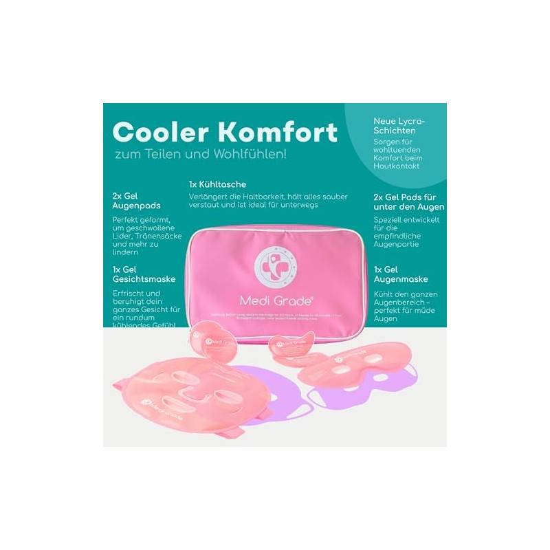 Medi Grade Cooling Mask Face and Cooling Eye Pads, Pink