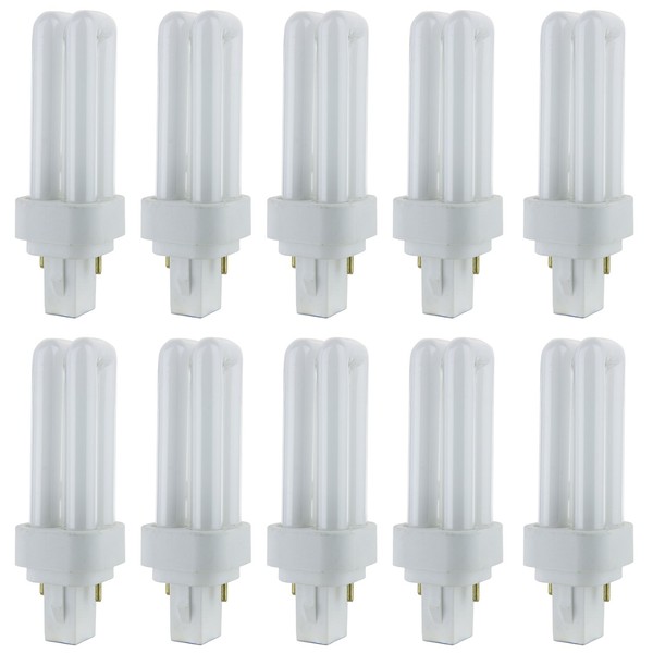 Sunlite PLD9/SP27K/10PK 2700K Warm White Fluorescent 9W PLD Double U-Shaped Twin Tube CFL Bulbs with 2-Pin G23-2 Base (10 Pack)