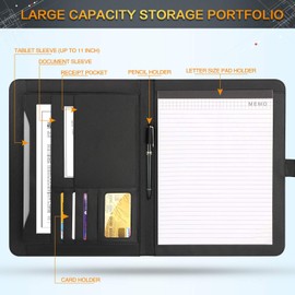 Toplive A4 Conference Portfolio Folder with Letter/A4 Size Notepad (Including Notepad), Card Holder, Sleeves, Pockets for Office Conference at School