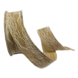 Burlap Ribbon with Lace Wired Ribbon for Home Decoration, Gift Wrapping, DIY Crafts 1.5 Inch x 10 Yards, White/Natural