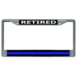 Retired Police Officer Thin Blue Line Chrome License Plate Frame